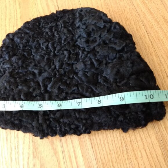 Vintage Curly Lamb Fur Hat Black Winter Garrison Cap XS - Picture 4 of 14